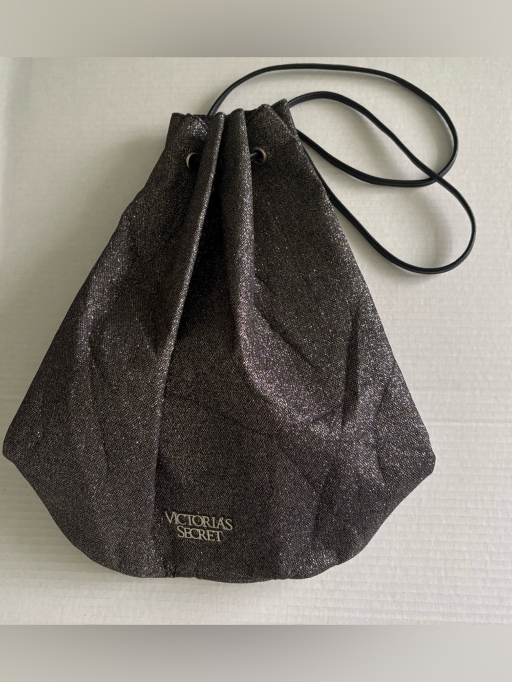 NWOT Victoria's Secret Black Glitter Drawstring Backpack, Spacious & lightweight - Picture 1 of 9